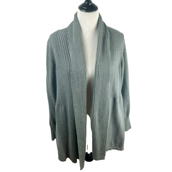 St John's Bay Cardigan Sweater Women Plus 3X Gray Open Front Ribbed Long Sleeves - Picture 1 of 7